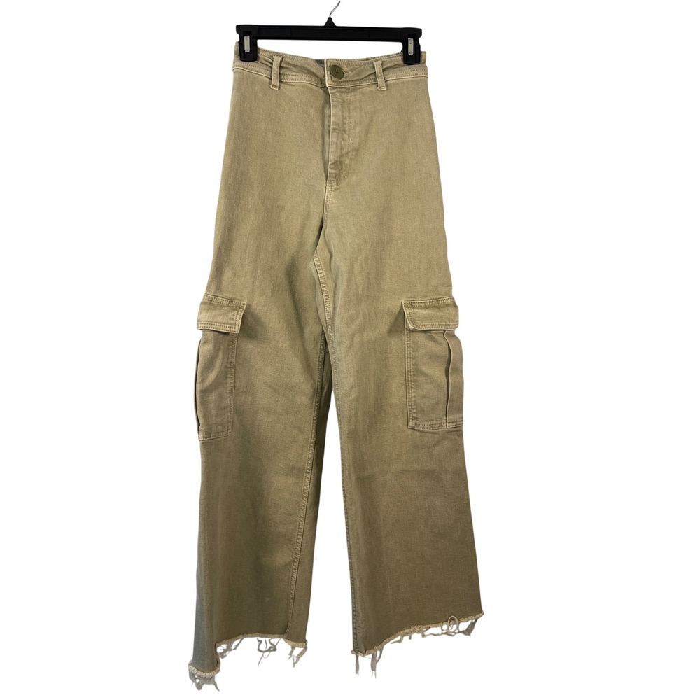 Zara High Waist Utility Wide Leg Green Pants 2 Grunge Streetwear Whimsigoth Bold